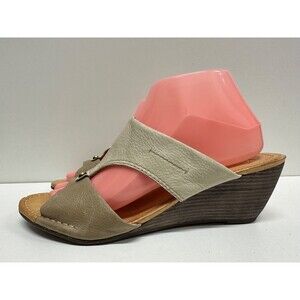 Naya Fabiana women size 9.5 M slides taupe tan leather wedge heel slip on sandal